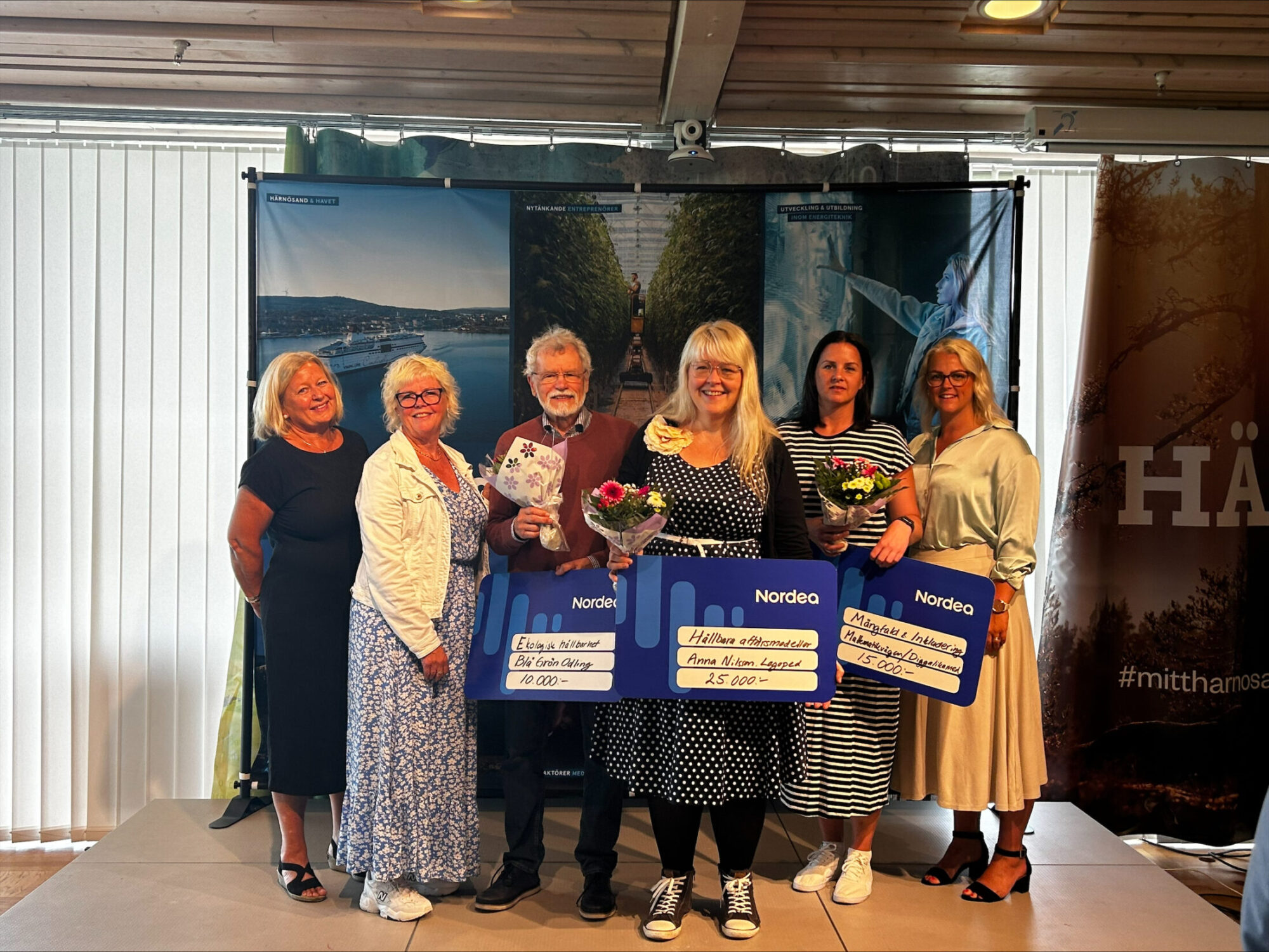 From left: Ewa Sandeheim - BizMaker, Carina Bergquist-Palm - Nordea's Norrlandsstiftelse, Olof Frensberg - Blå Grön Odling, Speech therapist Anna Nilsson, Emma Holmström - Mattematikvågen, Sofie Hallin - Nordea.